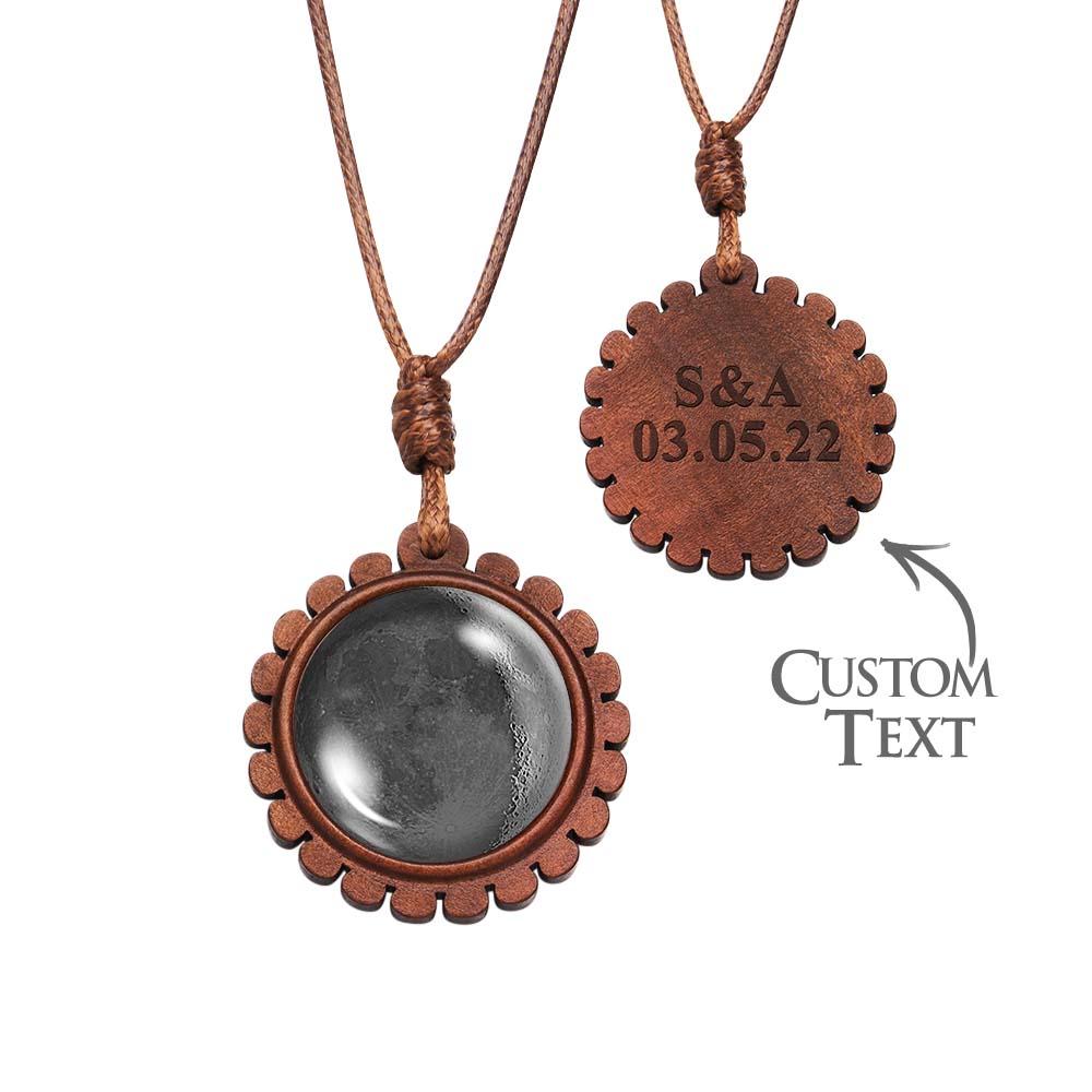 Custom Moon Phase Wood Pendant Necklace Personalized Engraved Name Valentine's Gifts for Her