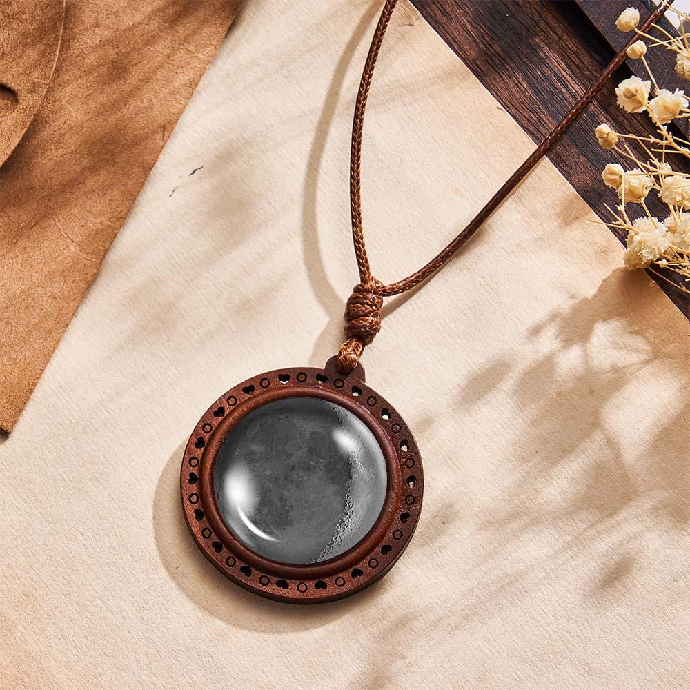Custom Moon Phase Wood Pendant Necklace Personalized Engraved Name Valentine's Gifts for Her