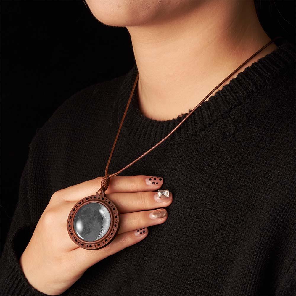 Custom Moon Phase Wood Pendant Necklace Personalized Engraved Name Valentine's Gifts for Her