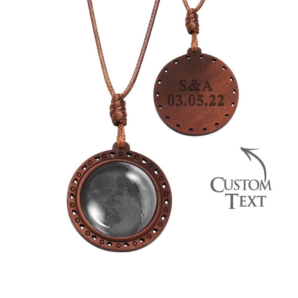 Custom Moon Phase Wood Pendant Necklace Personalized Engraved Name Valentine's Gifts for Her
