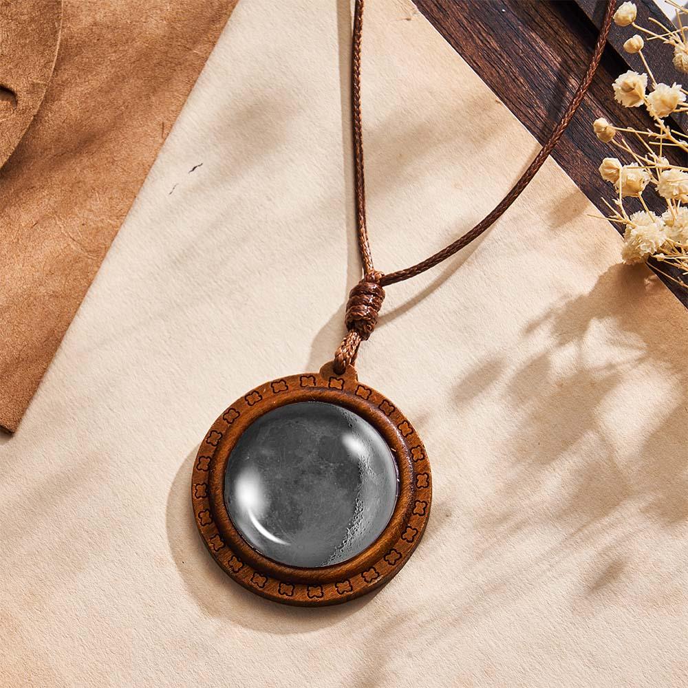 Custom Moon Phase Wood Pendant Necklace Personalized Engraved Name Valentine's Gifts for Her