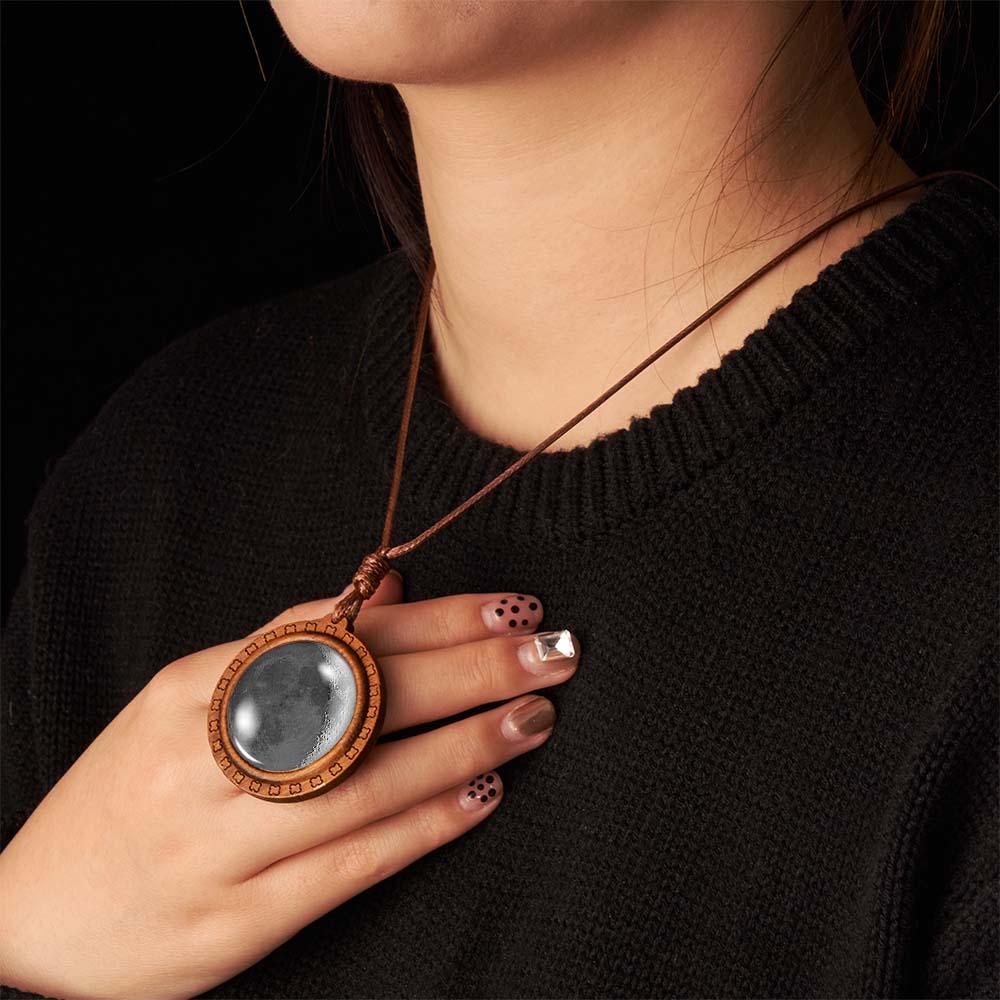 Custom Moon Phase Wood Pendant Necklace Personalized Engraved Name Valentine's Gifts for Her