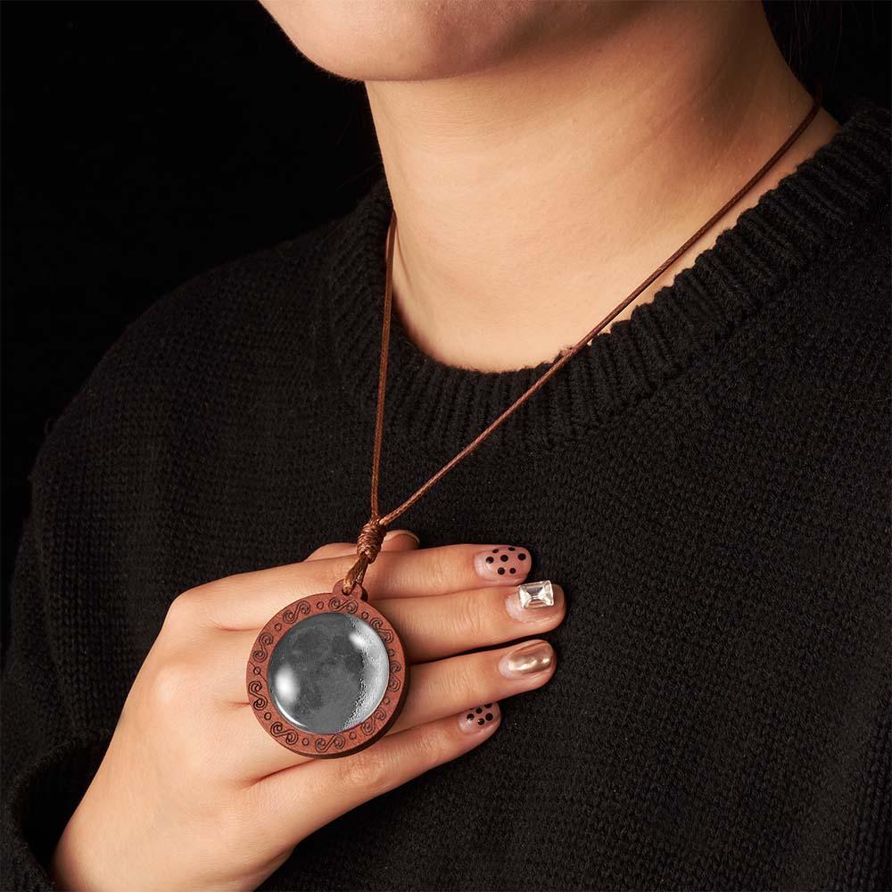 Custom Moon Phase Wood Pendant Necklace Personalized Engraved Name Valentine's Gifts for Her