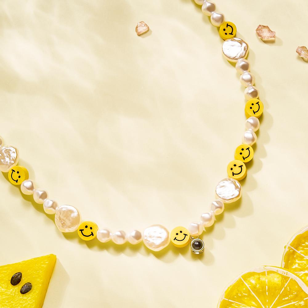 Custom Projection Necklace Smile Face Pearl Irregular Summer Y2K Collar Gift