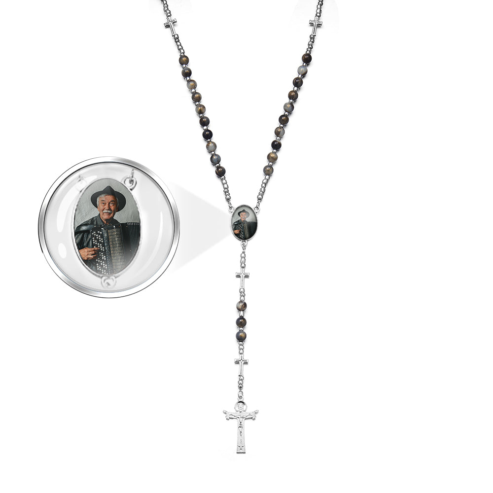Custom Rosary Beads Cross Necklace Personalized Cross Necklace with Photo