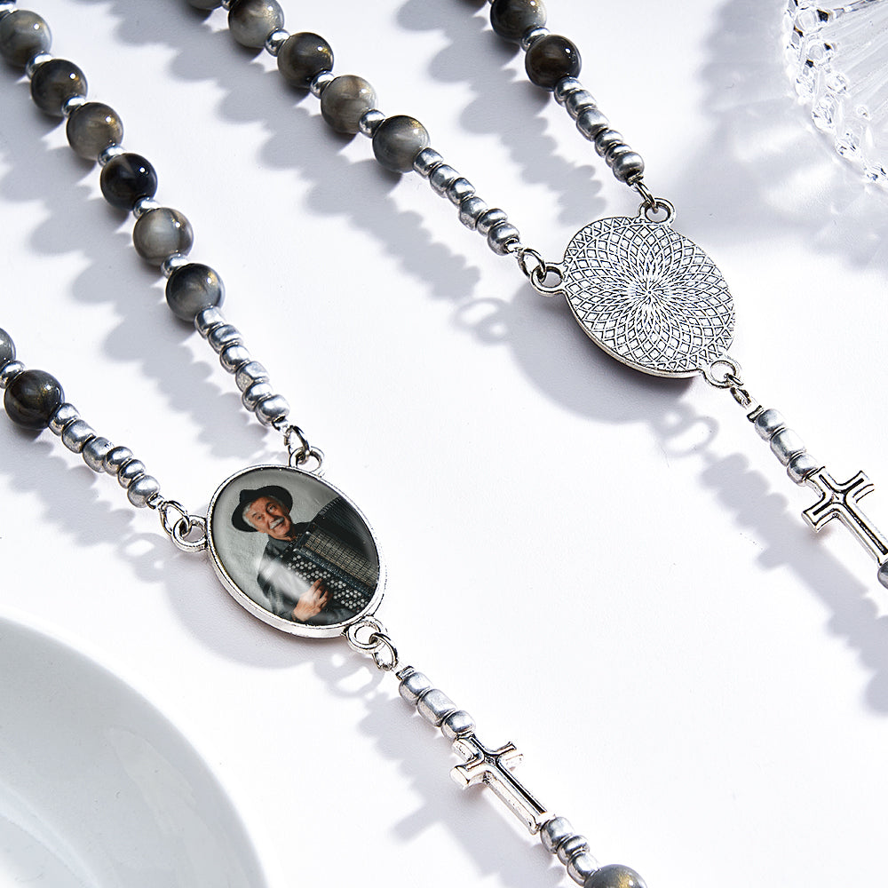Custom Rosary Beads Cross Necklace Personalized Cross Necklace with Photo