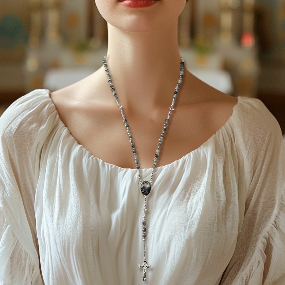 Custom Rosary Beads Cross Necklace Personalized Cross Necklace with Photo