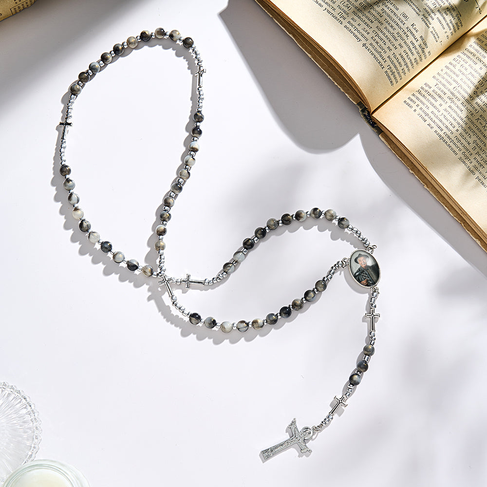 Custom Rosary Beads Cross Necklace Personalized Cross Necklace with Photo