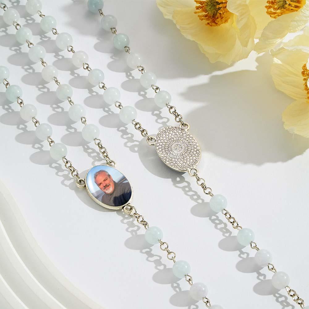 Custom Rosary Beads Cross Necklace Personalized White Acrylic Luminous Beads Necklace with Photo
