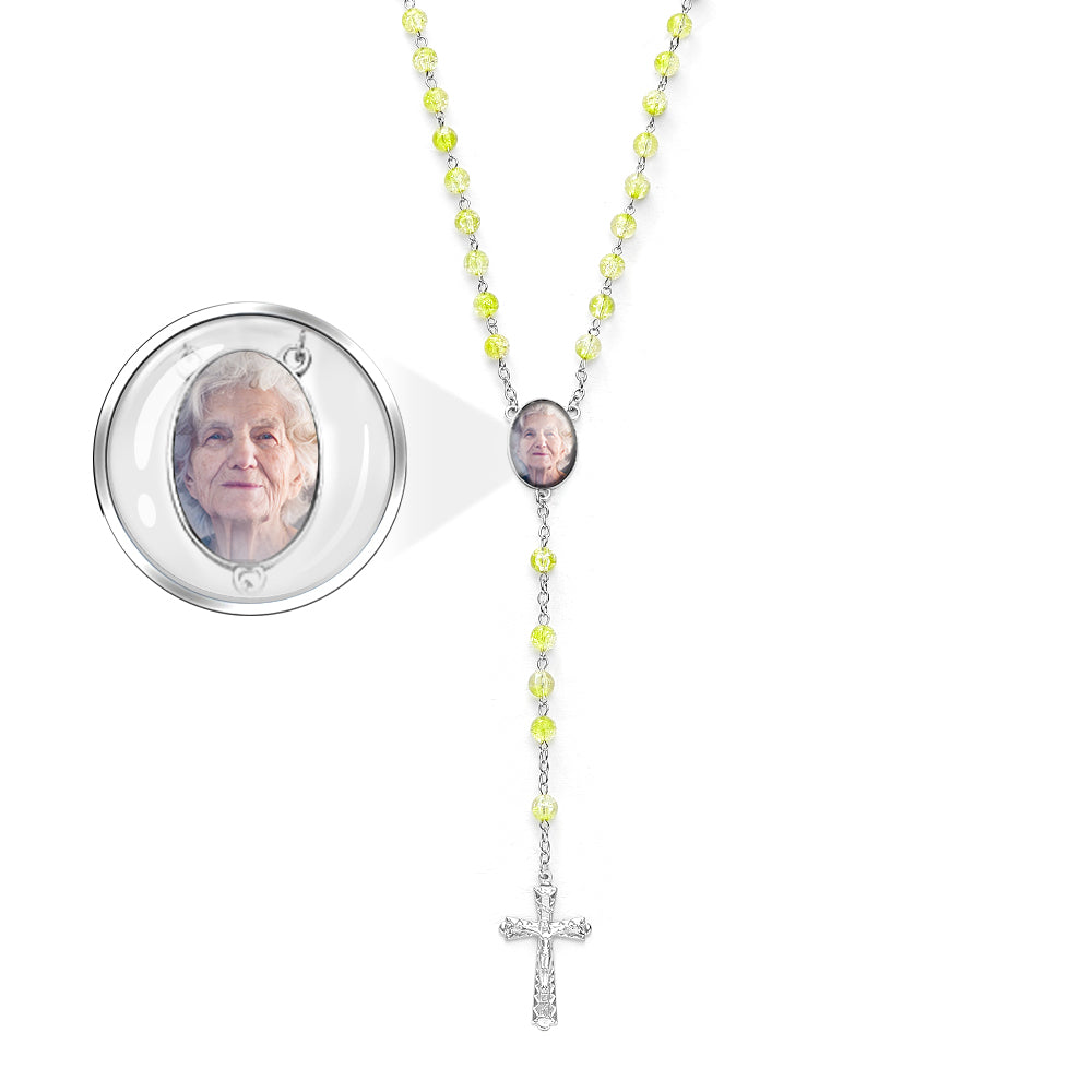 Custom Rosary Beads Cross Necklace Personalized Acrylic Explosion Beads Necklace with Photo
