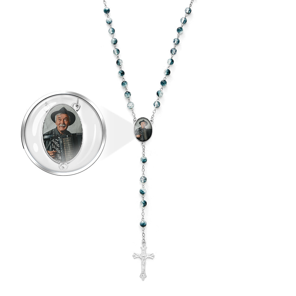 Custom Rosary Beads Cross Necklace Personalized Acrylic Explosion Beads Necklace with Photo