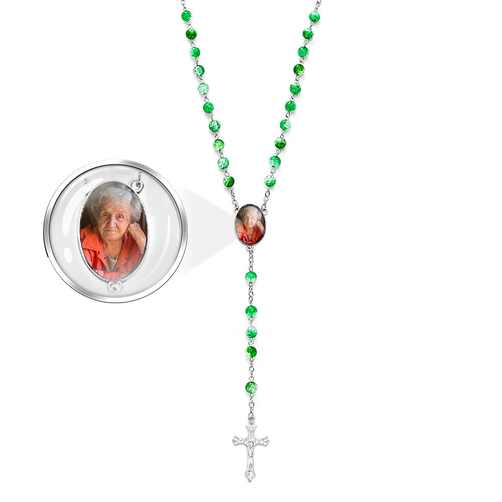 Custom Rosary Beads Cross Necklace Personalized Acrylic Explosion Beads Necklace with Photo