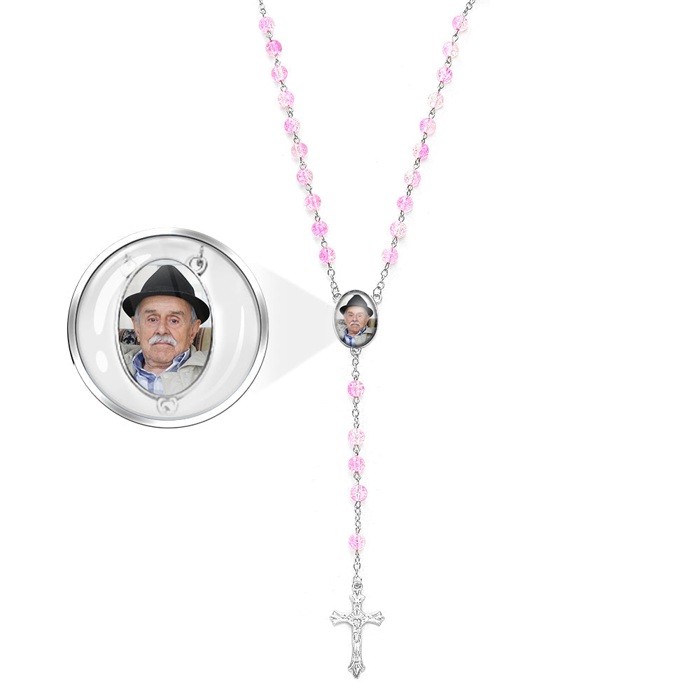 Custom Rosary Beads Cross Necklace Personalized Acrylic Explosion Beads Necklace with Photo