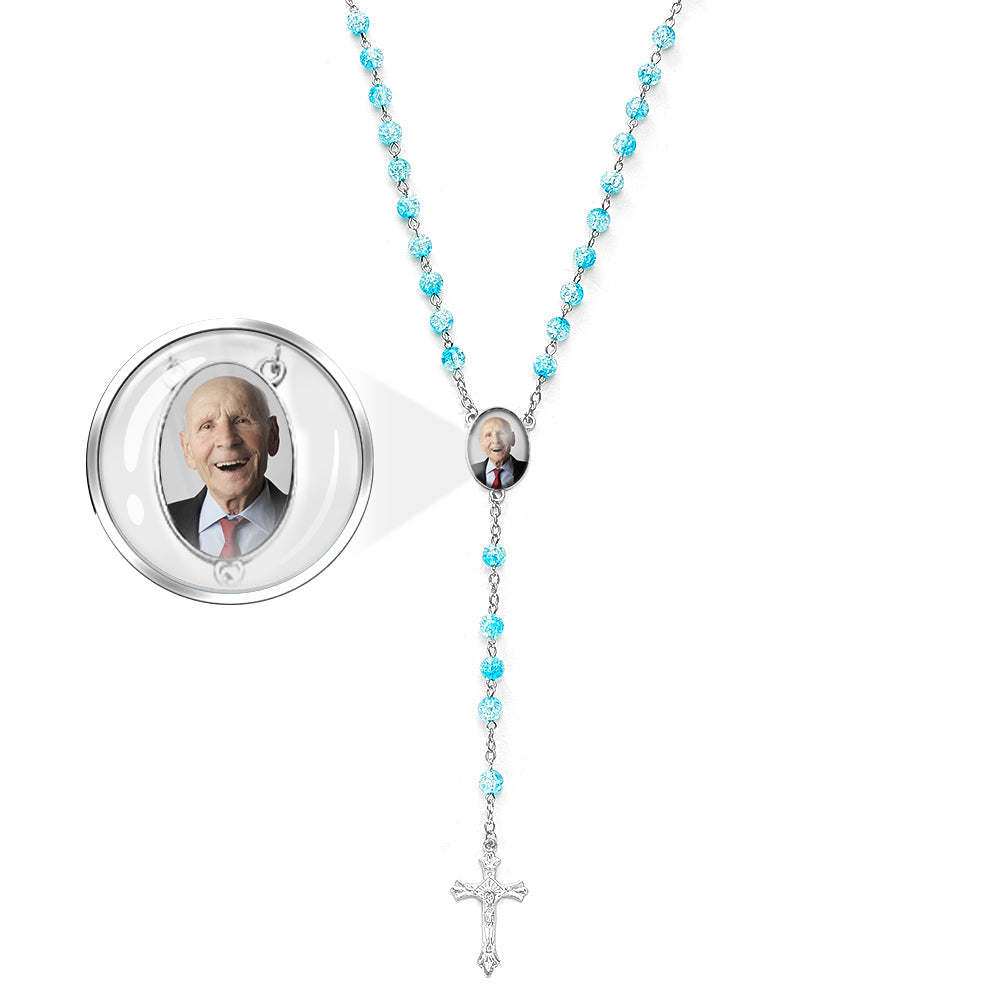 Custom Rosary Beads Cross Necklace Personalized Acrylic Explosion Beads Necklace with Photo
