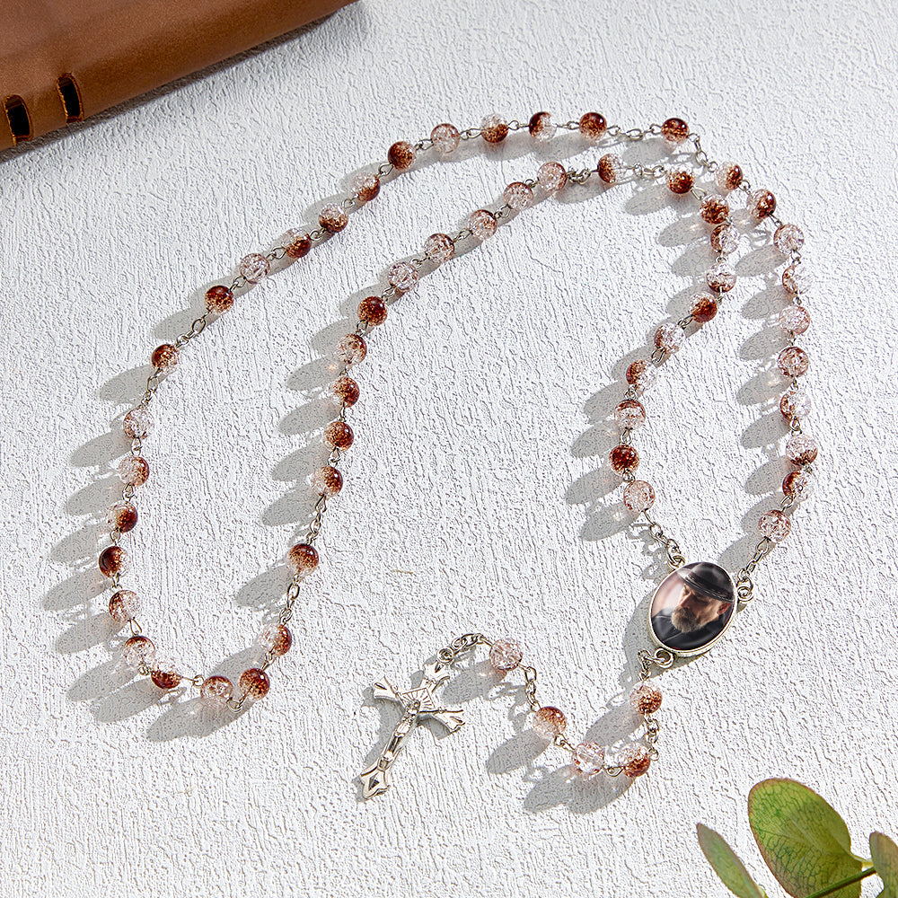 Custom Rosary Beads Cross Necklace Personalized Acrylic Explosion Beads Necklace with Photo
