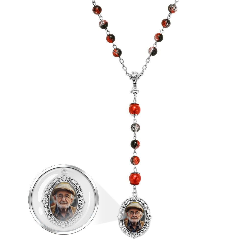 Custom Rosary Beads Cross Necklace Personalized Acrylic Explosion Beads Long Style Necklace with Photo