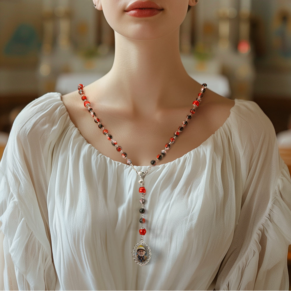 Custom Rosary Beads Cross Necklace Personalized Acrylic Explosion Beads Long Style Necklace with Photo