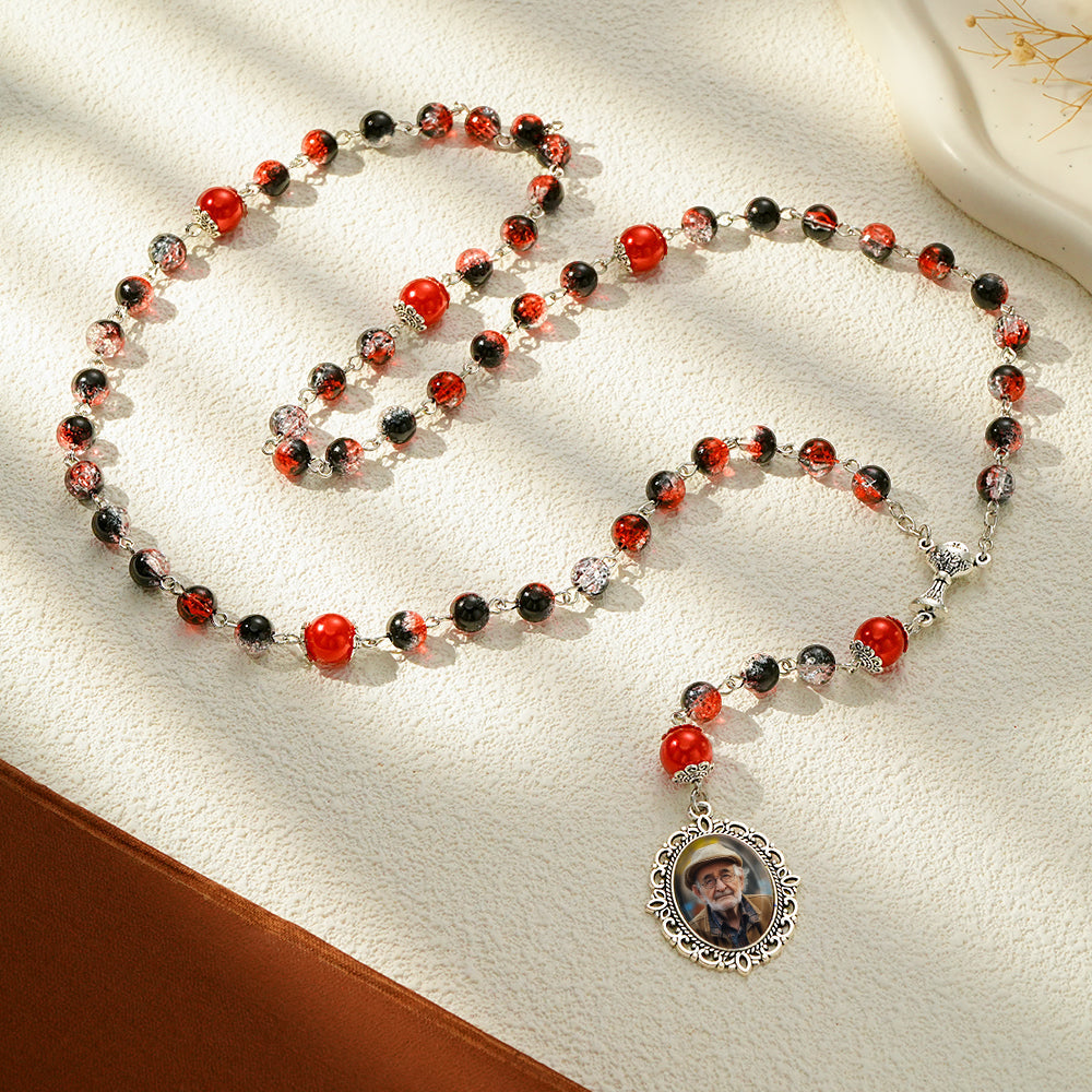 Custom Rosary Beads Cross Necklace Personalized Acrylic Explosion Beads Long Style Necklace with Photo