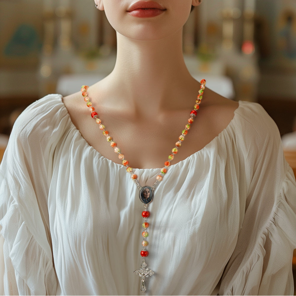 Custom Rosary Beads Cross Necklace Personalized Acrylic Explosion Beads Long Style Necklace with Photo