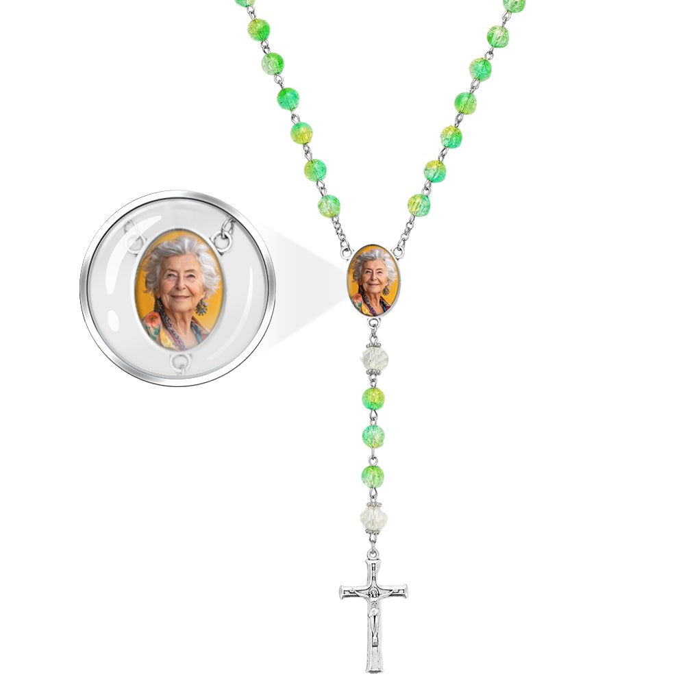Custom Rosary Beads Cross Necklace Personalized Acrylic Explosion Beads Long Style Necklace with Photo