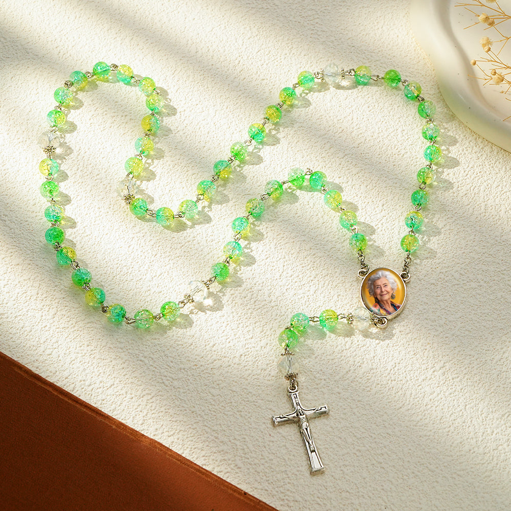 Custom Rosary Beads Cross Necklace Personalized Acrylic Explosion Beads Long Style Necklace with Photo