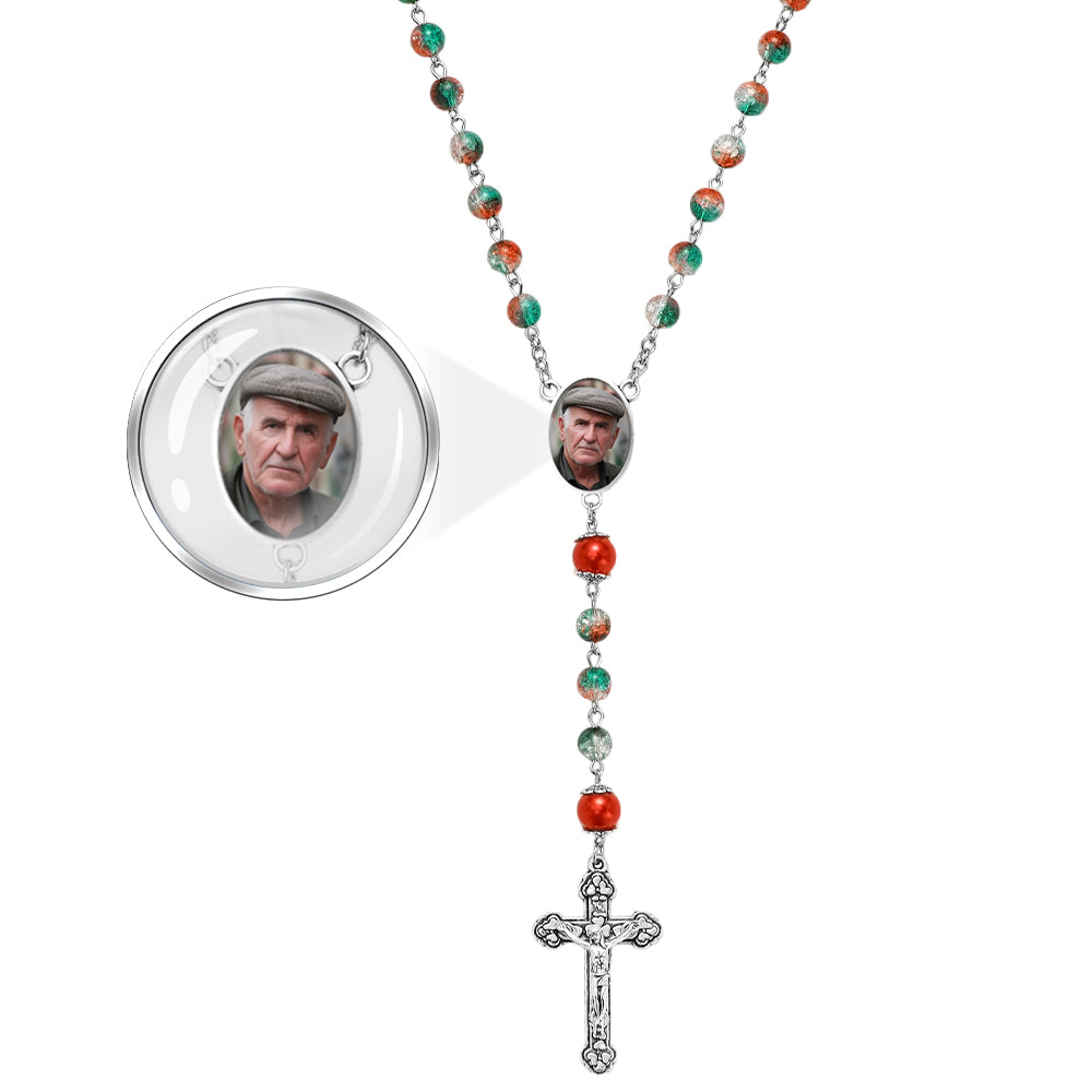 Custom Rosary Beads Cross Necklace Personalized Acrylic Explosion Beads Long Style Necklace with Photo
