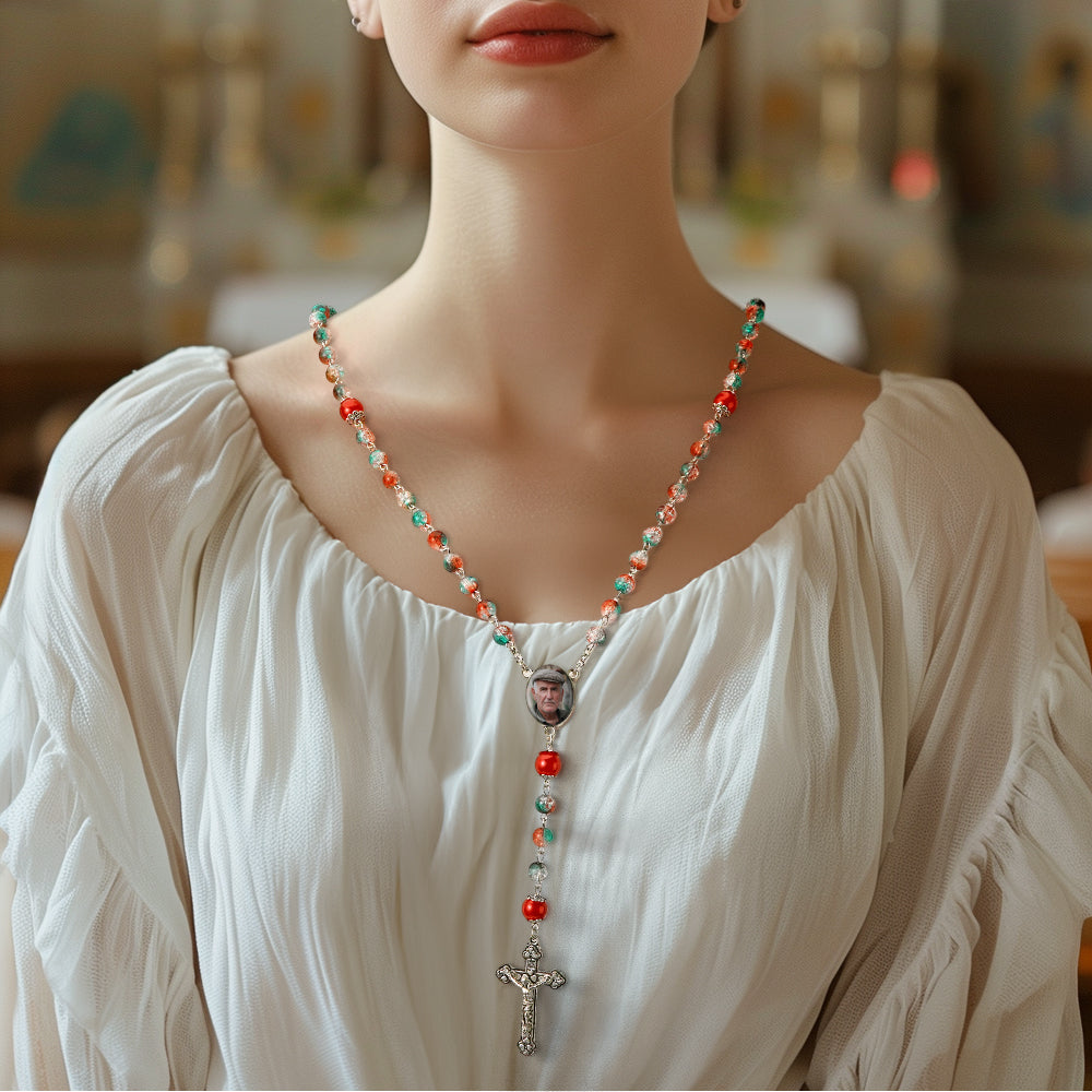 Custom Rosary Beads Cross Necklace Personalized Acrylic Explosion Beads Long Style Necklace with Photo