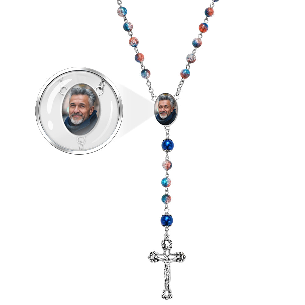 Custom Rosary Beads Cross Necklace Personalized Acrylic Explosion Beads Long Style Necklace with Photo
