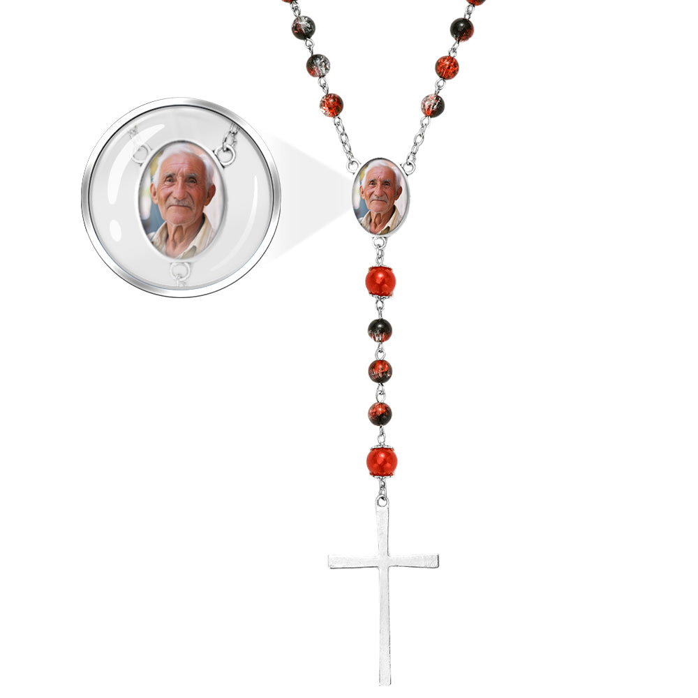 Custom Rosary Beads Cross Necklace Personalized Acrylic Explosion Beads Long Style Necklace with Photo