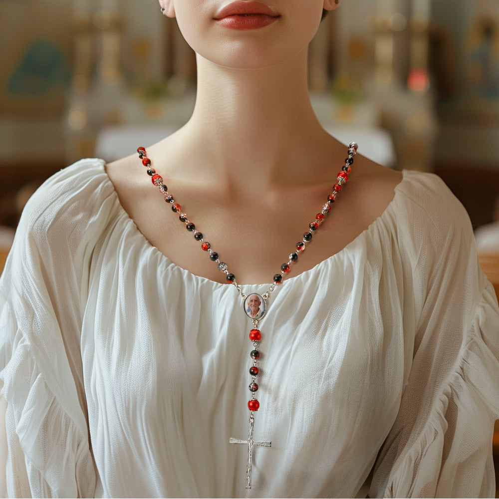 Custom Rosary Beads Cross Necklace Personalized Acrylic Explosion Beads Long Style Necklace with Photo