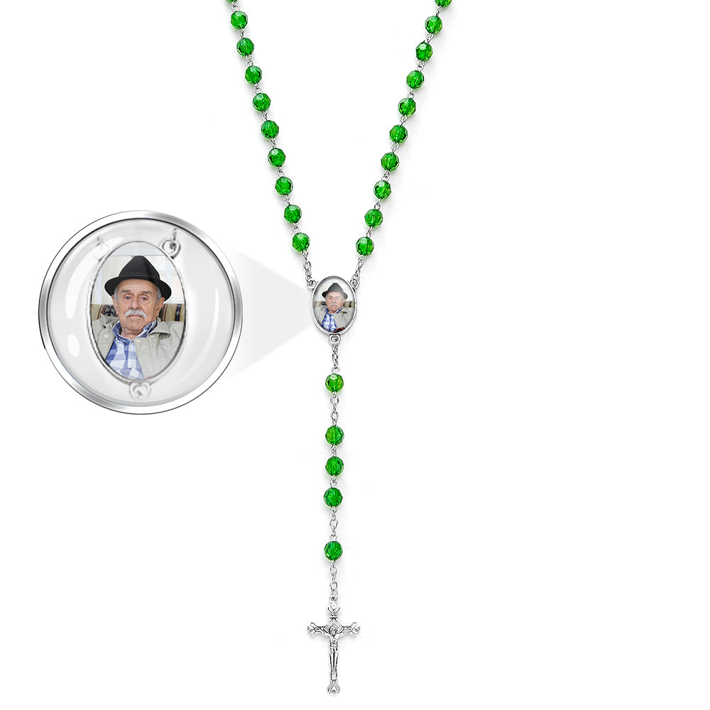 Custom Rosary Beads Cross Necklace Personalized Retro Style Handmade Bead Chain Necklace with Photo