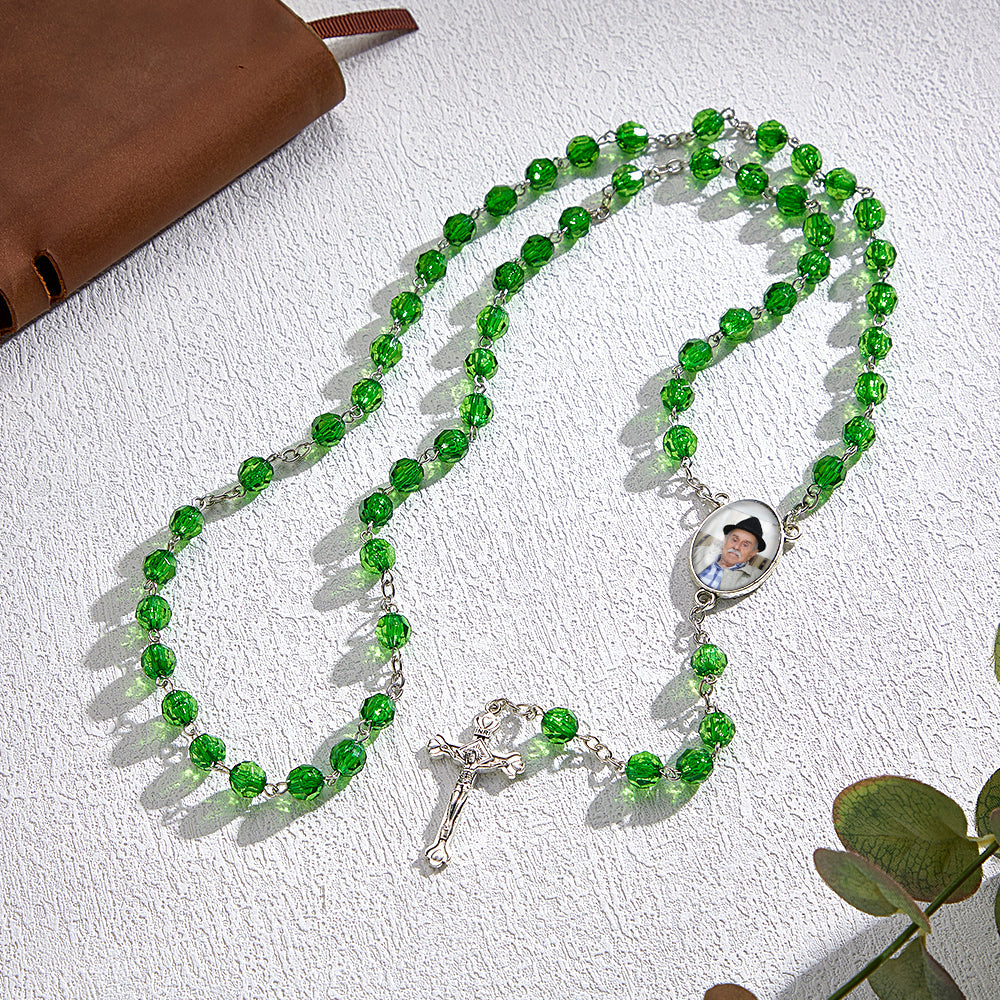 Custom Rosary Beads Cross Necklace Personalized Retro Style Handmade Bead Chain Necklace with Photo