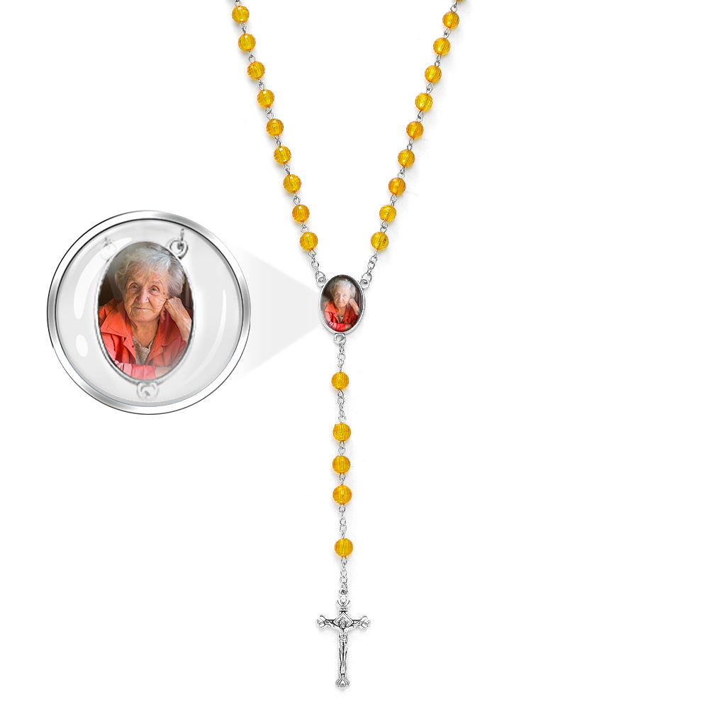 Custom Rosary Beads Cross Necklace Personalized Retro Style Handmade Bead Chain Necklace with Photo