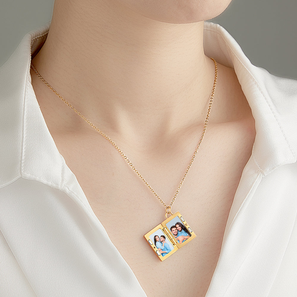 Custom Photo Locket Necklace Vintage Inspired Gift for Couple