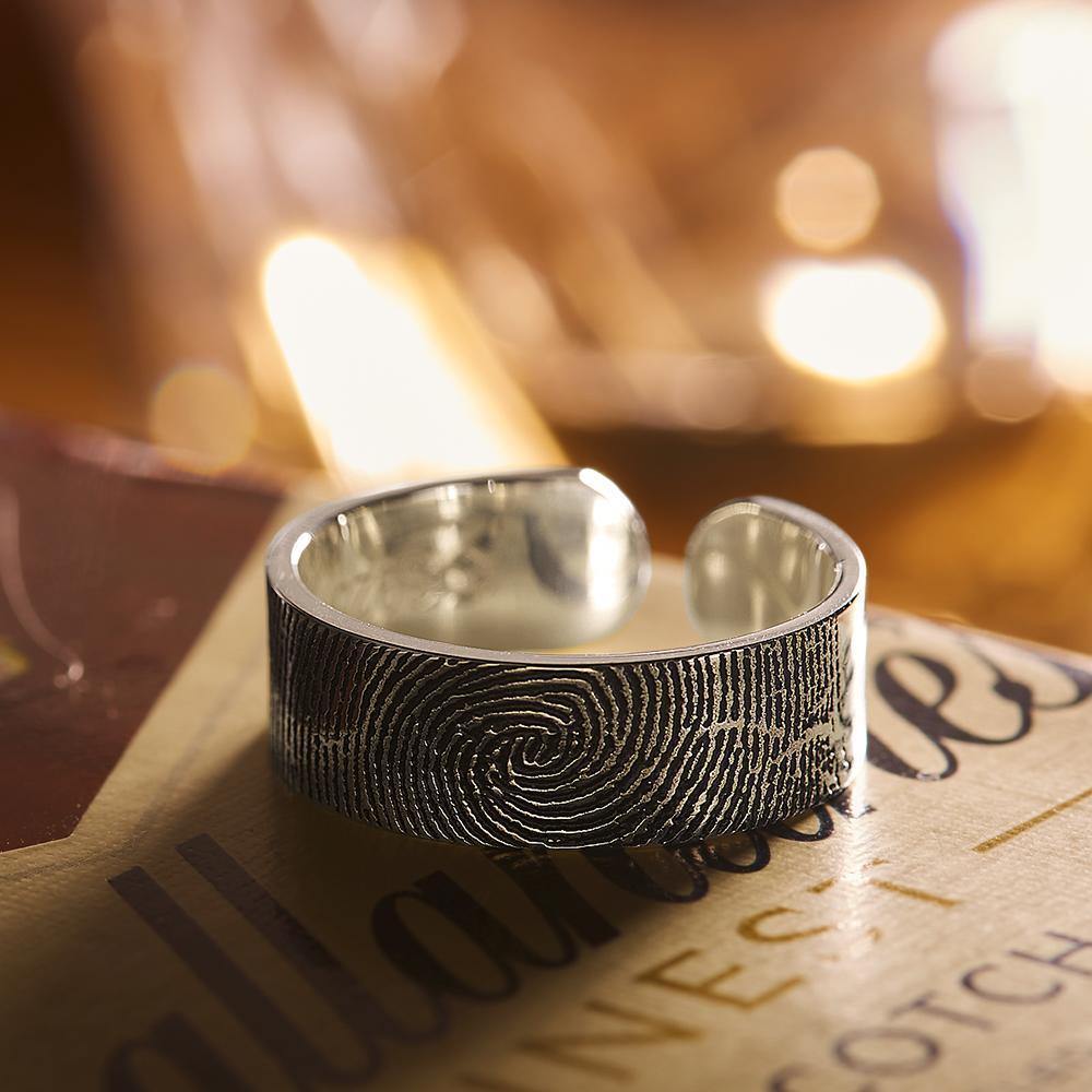 Engraved Ring Fingerprint Ring for Men's Unique Gifts Silver