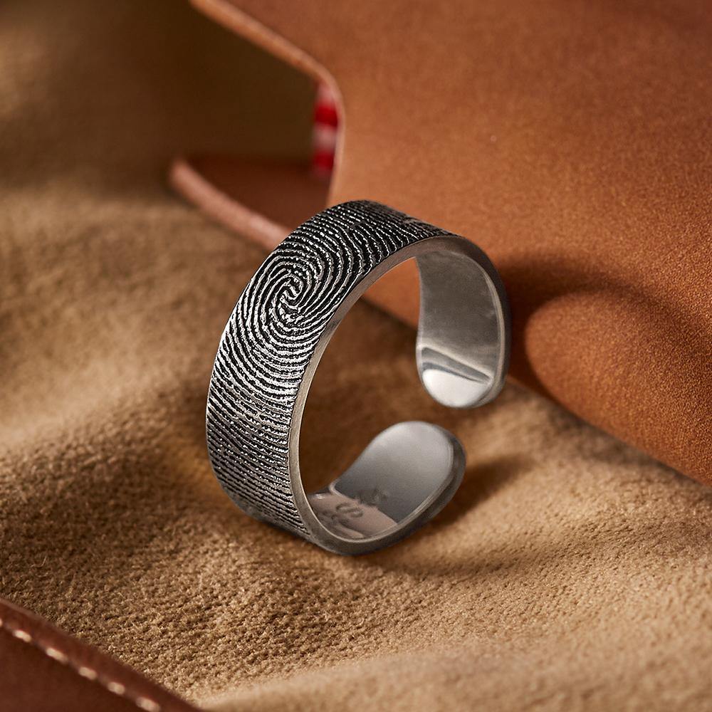 Engraved Ring Fingerprint Ring for Men's Unique Gifts Silver