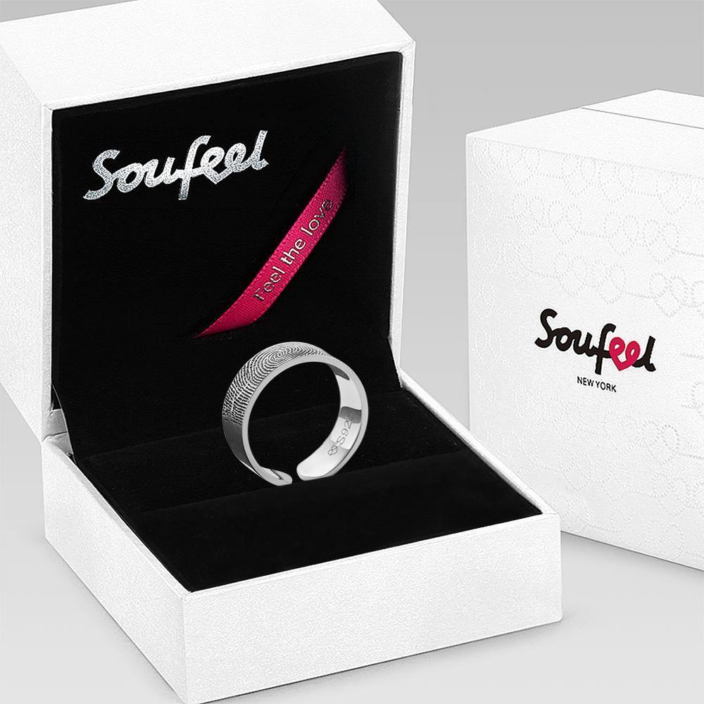 Engraved Ring Fingerprint Ring for Men's Unique Gifts Silver