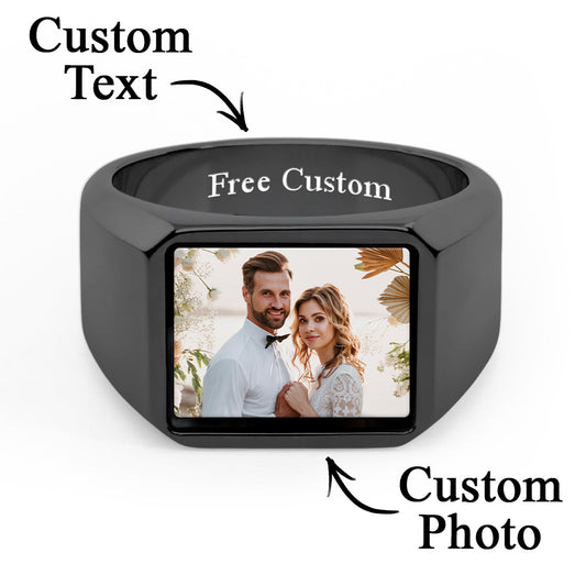 Signet Rings Solid Polished Stainless Steel Biker Ring for Men Women Stainless Steel Metal Plated Text Engraving Photo Custom
