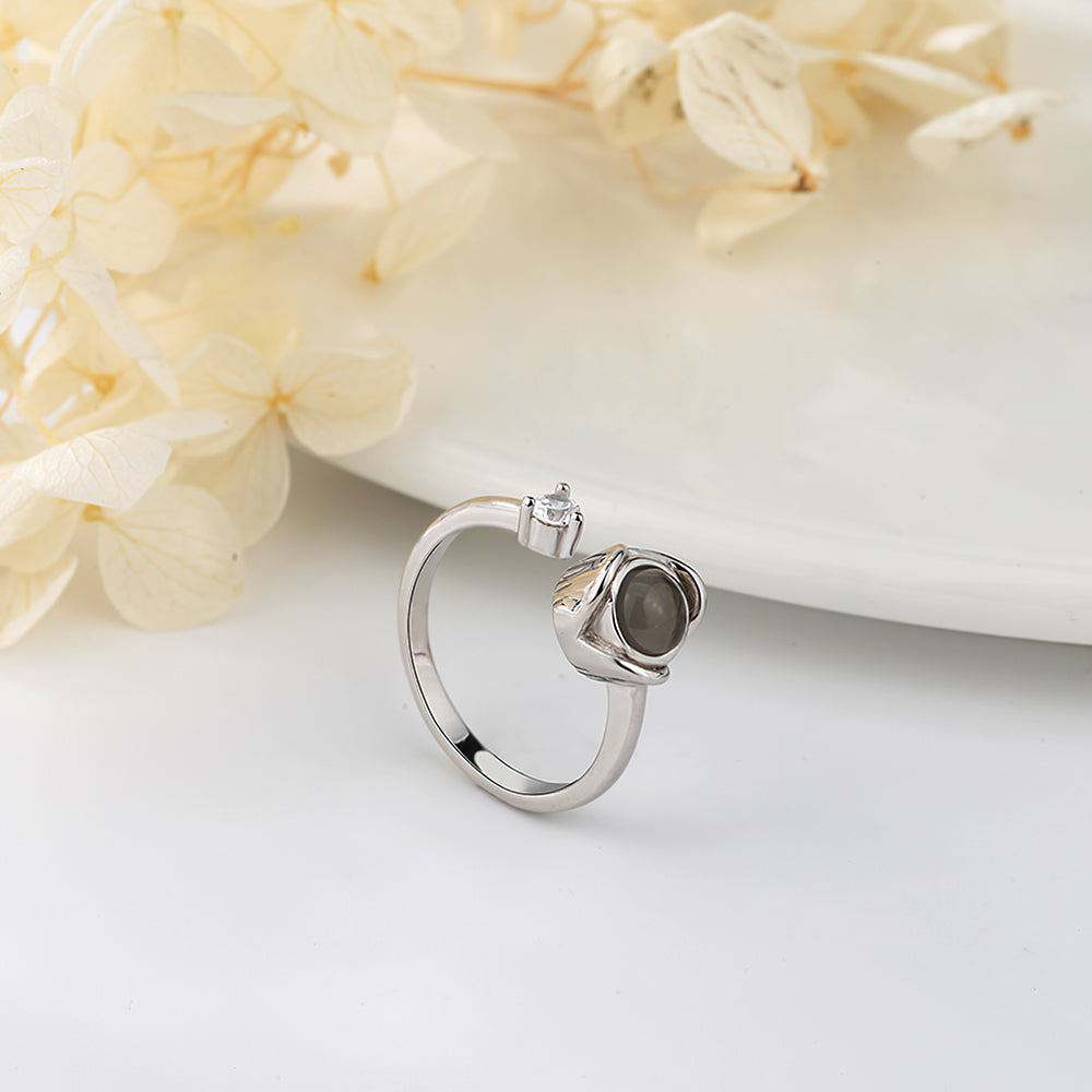 Custom I Love You in 100 Languages Projection Photo Adjustable Ring Rose Shaped Gift for Her