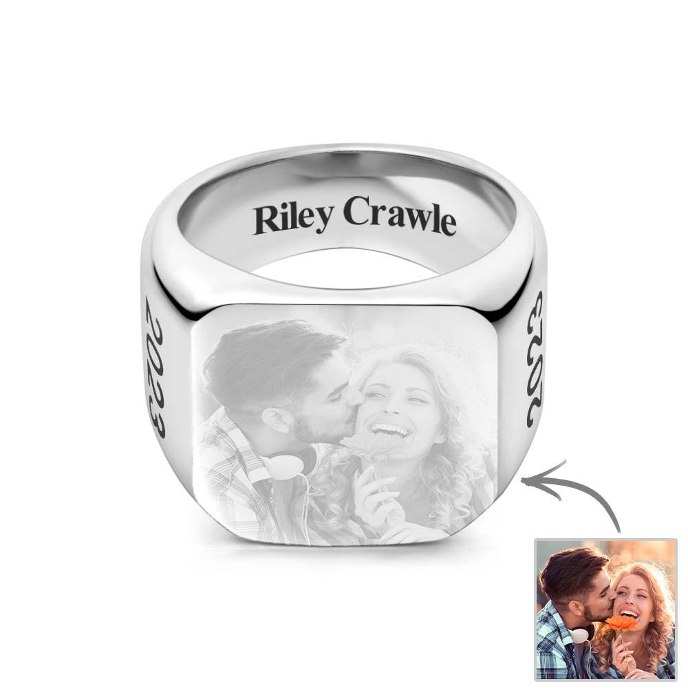 Personalized Photo Square Ring Custom Engraved Ring Gift For Men