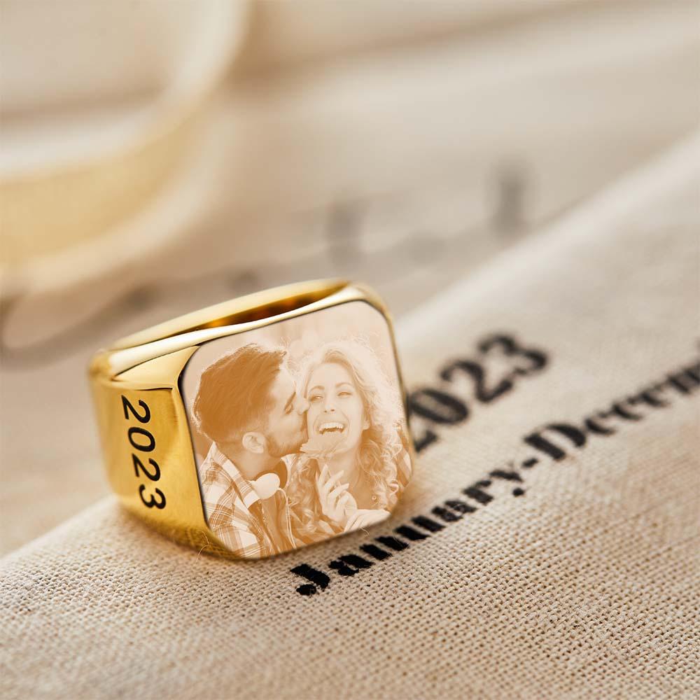 Personalized Photo Square Ring Custom Engraved Ring Gift For Men