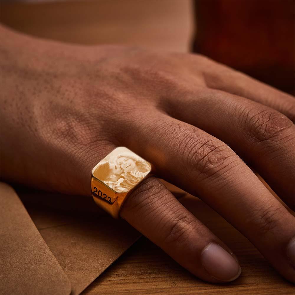 Personalized Photo Square Ring Custom Engraved Ring Gift For Men