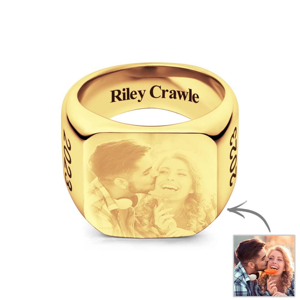 Personalized Photo Square Ring Custom Engraved Ring Gift For Men