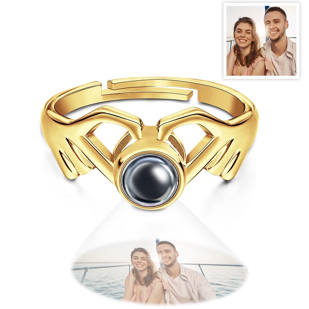 Personalized Photo Projection Ring Fingers Combinate Heart Ring For Her