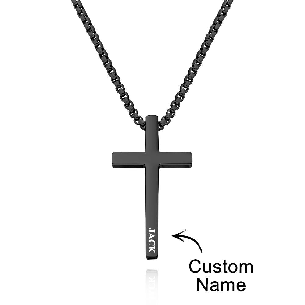 Custom Cross Necklace Engraved Necklace Men's Punk Pendant Necklace Baptism Christian Bible Verse Gifts Gift For Him