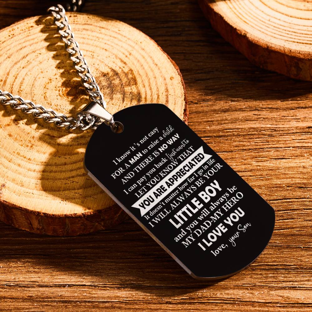 Personalized TO MY DAD Men's Necklace  I KNOW IT IS NOT EASY Dog Tag Necklace Jewelry Gift for Father