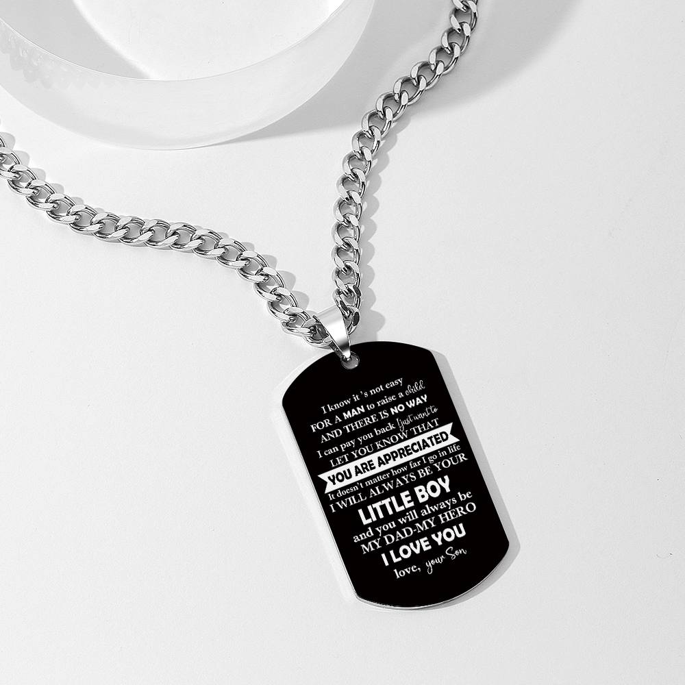 Personalized TO MY DAD Men's Necklace  I KNOW IT IS NOT EASY Dog Tag Necklace Jewelry Gift for Father