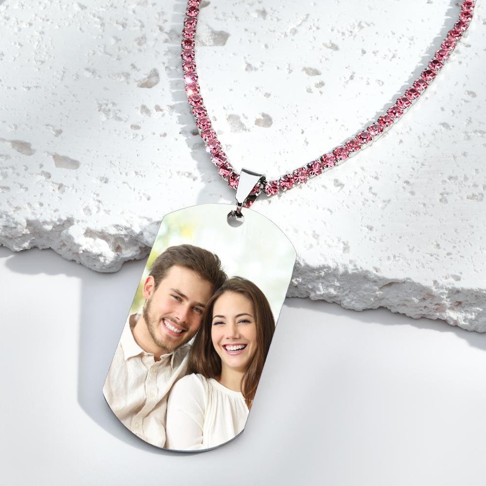 Men's Photo Tag Necklace With Engraving Tennis Chain Gifts For Him