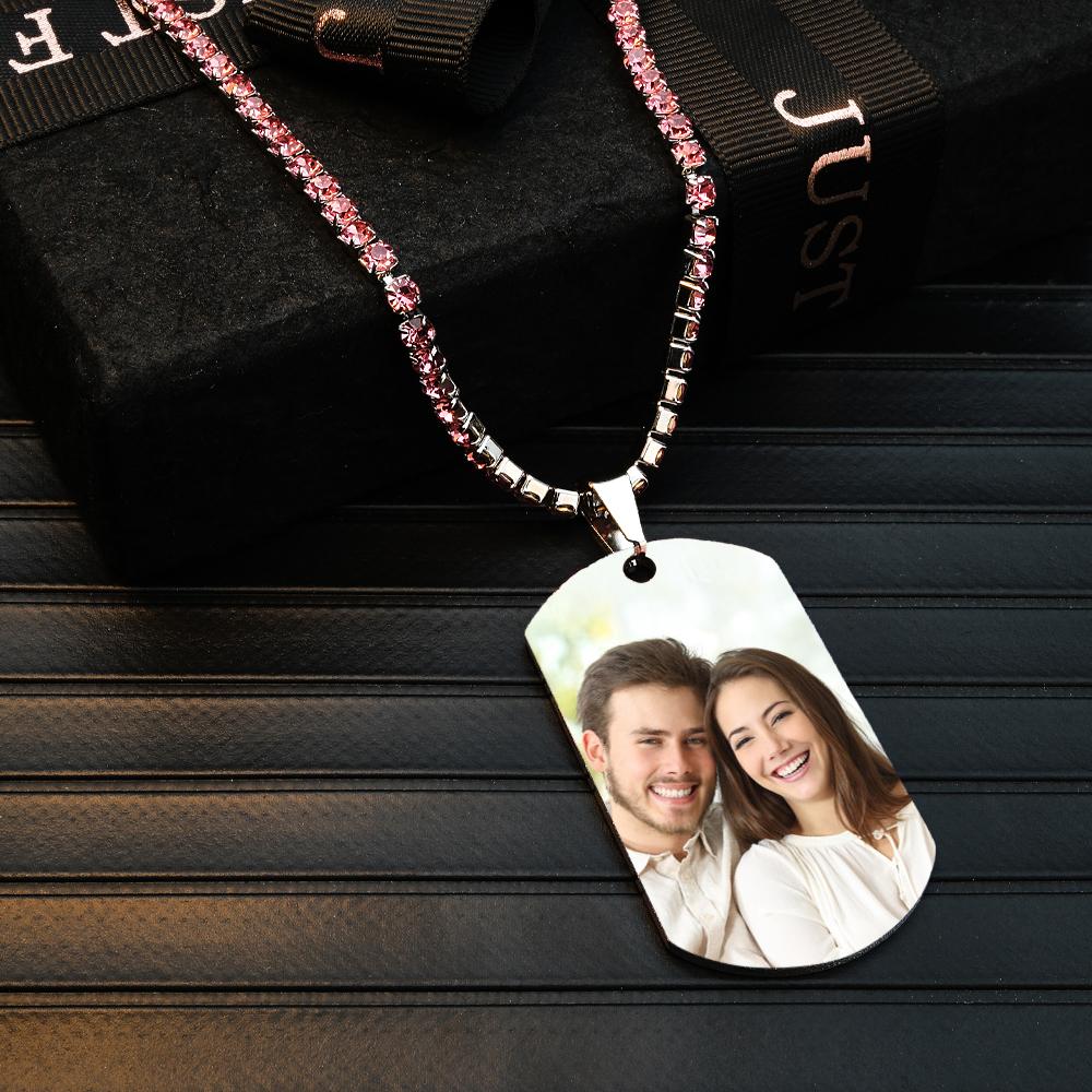 Men's Photo Tag Necklace With Engraving Tennis Chain Gifts For Him