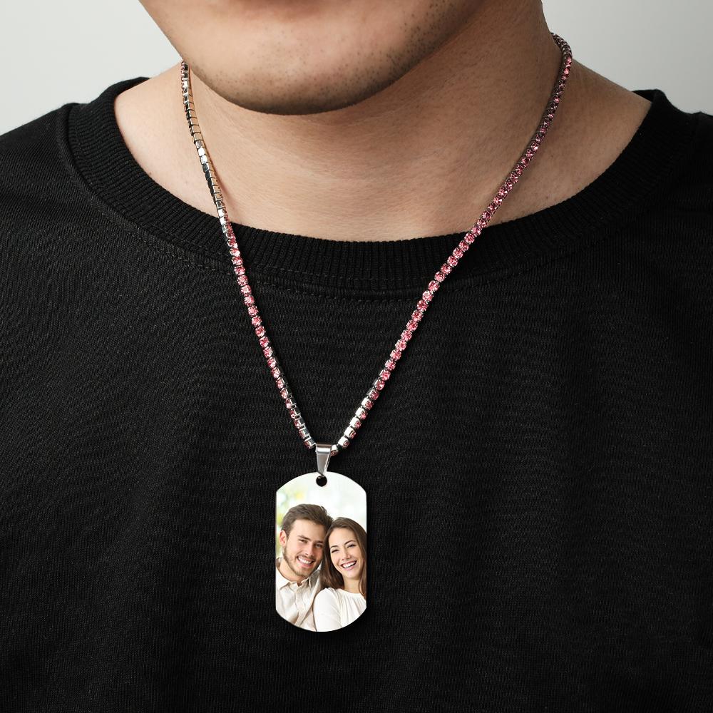Men's Photo Tag Necklace With Engraving Tennis Chain Gifts For Him